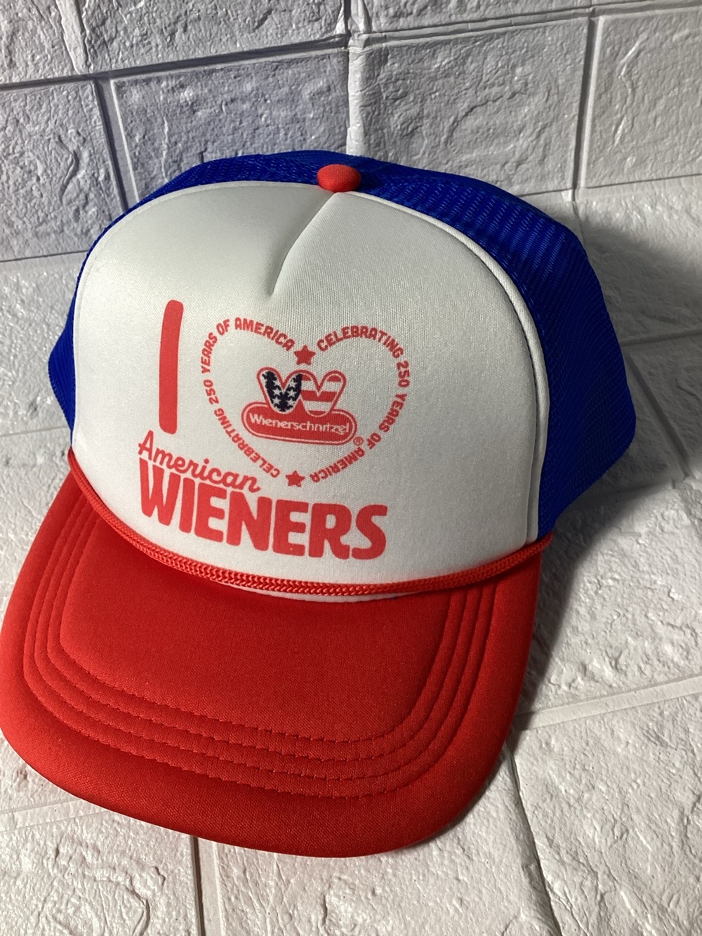 NEW-Wienerschnitzel Hat I Love American Wieners 250th Anniversary Cap Trucker